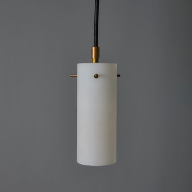 V3394 1950s Stilux Milano Opaline Glass & Brass Pendant Two Enlighten