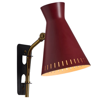V3454 1950s Perforated Red Diabolo Plug-In Wall Lamp Attributed to Mauri Almari for Two Enlighten
