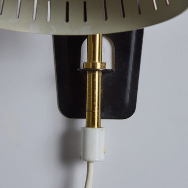 V3454 1950s Perforated Red Diabolo Plug-In Wall Lamp Attributed to Mauri Almari for Two Enlighten