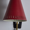 V3454 1950s Perforated Red Diabolo Plug-In Wall Lamp Attributed to Mauri Almari for Two Enlighten