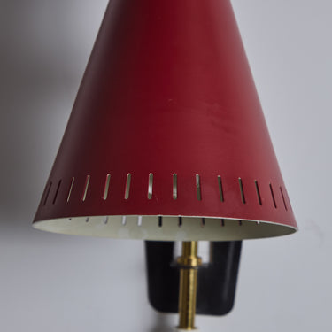 V3454 1950s Perforated Red Diabolo Plug-In Wall Lamp Attributed to Mauri Almari for Two Enlighten