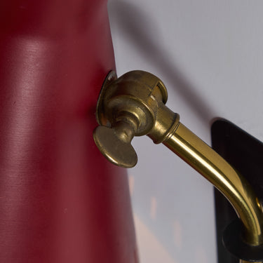V3454 1950s Perforated Red Diabolo Plug-In Wall Lamp Attributed to Mauri Almari for Two Enlighten
