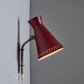 V3454 1950s Perforated Red Diabolo Plug-In Wall Lamp Attributed to Mauri Almari for Two Enlighten