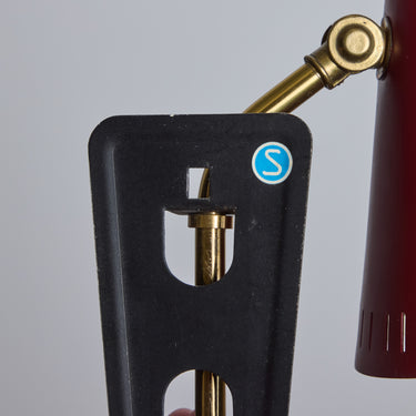 V3454 1950s Perforated Red Diabolo Plug-In Wall Lamp Attributed to Mauri Almari for Two Enlighten