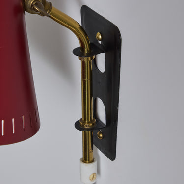 V3454 1950s Perforated Red Diabolo Plug-In Wall Lamp Attributed to Mauri Almari for Two Enlighten