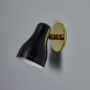 V3478 1960s Black & Brass Wall Lamp Attributed to Jacques Biny for Two Enlighten