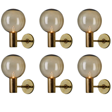 V3531 1960s Hans Agne Jakobsson V149 Glass Brass Wall Lamp for Markaryd Two Enlighten