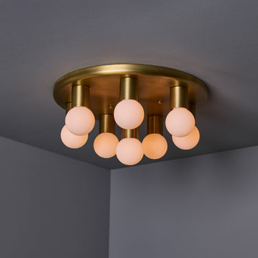 1970s Eight-Bulb Brass Flush Mount Attributed to Gaetano Sciolari