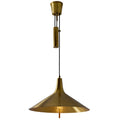 Brass farmhouse style pendant lamp on a white background
