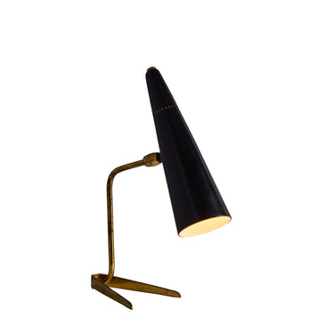 1950s Stilux Milano Black and Brass Conical Table Lamp