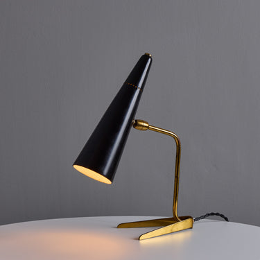 1950s Stilux Milano Black and Brass Conical Table Lamp