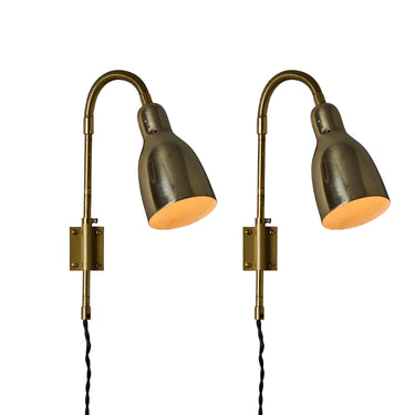 Pair of 1950s Perforated Brass Plug-in Wall Lamps Attributed to Lisa Johansson Pape