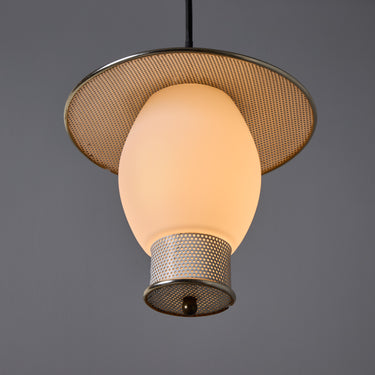Pendant light with mesh design on a gray background