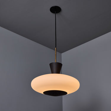 1950s Stilux Opaline Glass and Perforated Metal Pendant Lamp