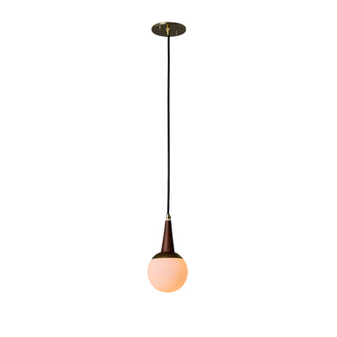 1950s Brass, Wood, and Opaline Glass Pendant Attributed to Stilnovo