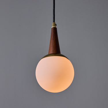 1950s Brass, Wood, and Opaline Glass Pendant Attributed to Stilnovo