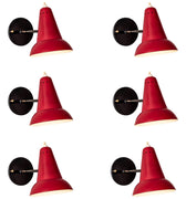 1950s Italian Red Articulating Sconces Attributed to Gino Sarfatti white background