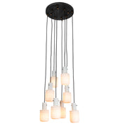 Midcentury italian 8-shade pendant light with multiple bulbs on a white background