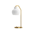 VL ring crown table lamp with white shade and gold metal base on a white background from Louis Poulsen