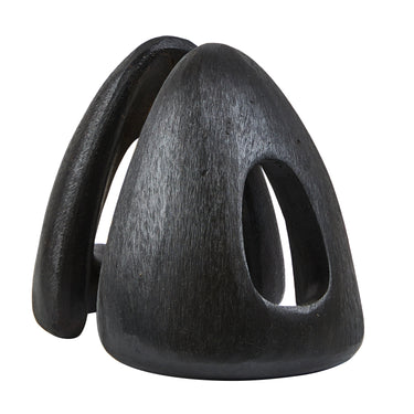 Black sculptural bookend  on a white background