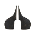 Pair of black brass bookends on a white background