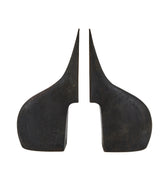 Pair of black brass bookends on a white background