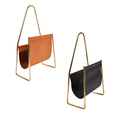 Carl Auböck Model #3808 Leather and Brass Magazine Rack