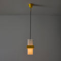 V3424 1950s Stilnovo Yellow Painted Metal Opaline Glass Suspension Lamp Two Enlighten 2.jp
