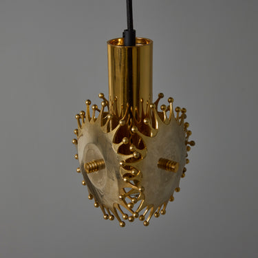 V3392 1960s Sculptural Brass Pendant Lamp by Armatur Hantverk Tibro, Sweden Two Enlighten 