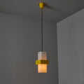 V3424 1950s Stilnovo Yellow Painted Metal Opaline Glass Suspension Lamp Two Enlighten 11.j