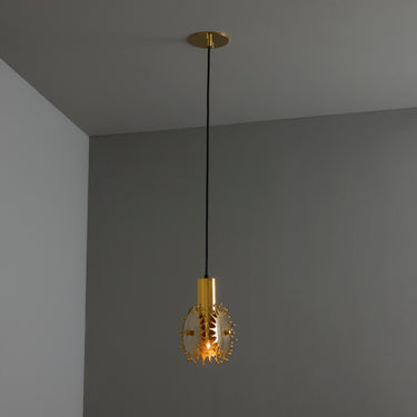 V3392 1960s Sculptural Brass Pendant Lamp by Armatur Hantverk Tibro, Sweden Two Enlighten 