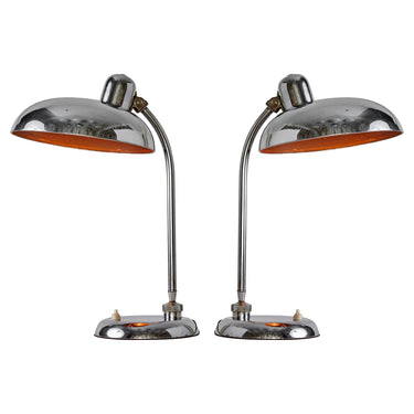V3413 Pair of 1940s Giovanni Michelucci Chrome Ministerial Table Lamps for Lariolux Two En