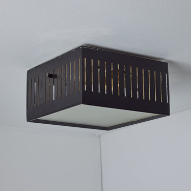 1960s Stilux Perforated Metal & Glass Ceiling Lamp In The Manner of Bruno Gatta two enligh