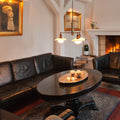 PH 2/1 stem fitting chandelier in situ living room 