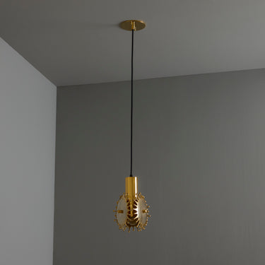 V3392 1960s Sculptural Brass Pendant Lamp by Armatur Hantverk Tibro, Sweden Two Enlighten 