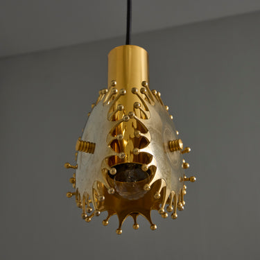 V3392 1960s Sculptural Brass Pendant Lamp by Armatur Hantverk Tibro, Sweden Two Enlighten 