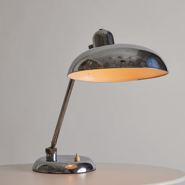 V3413 Pair of 1940s Giovanni Michelucci Chrome Ministerial Table Lamps for Lariolux Two En