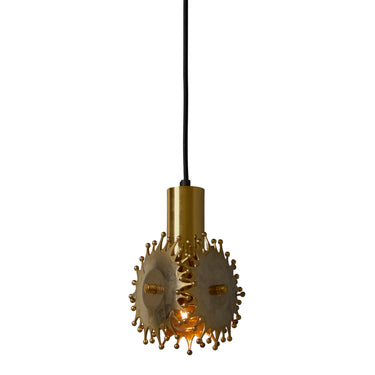 V3392 1960s Sculptural Brass Pendant Lamp by Armatur Hantverk Tibro, Sweden Two Enlighten 