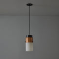 V3411 1950s Stilnovo Glass & Brass Cylindrical Pendant with Original Yellow Label Two Enli