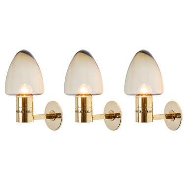 1960s Hans-Agne Jakobsson Model V-220 Brass & Glass Sconces for Markaryd Two Enlighten 14.