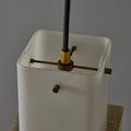 V3424 1950s Stilnovo Yellow Painted Metal Opaline Glass Suspension Lamp Two Enlighten 6.jp