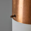 V3411 1950s Stilnovo Glass & Brass Cylindrical Pendant with Original Yellow Label Two Enli