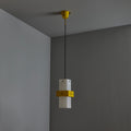 V3424 1950s Stilnovo Yellow Painted Metal Opaline Glass Suspension Lamp Two Enlighten 13.j