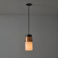 V3411 1950s Stilnovo Glass & Brass Cylindrical Pendant with Original Yellow Label Two Enli