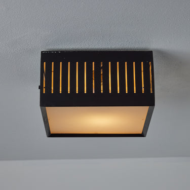 1960s Stilux Perforated Metal & Glass Ceiling Lamp In The Manner of Bruno Gatta two enligh