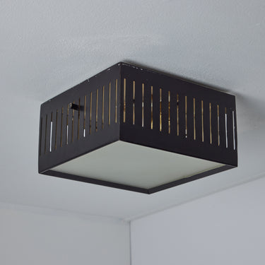 1960s Stilux Perforated Metal & Glass Ceiling Lamp In The Manner of Bruno Gatta two enligh
