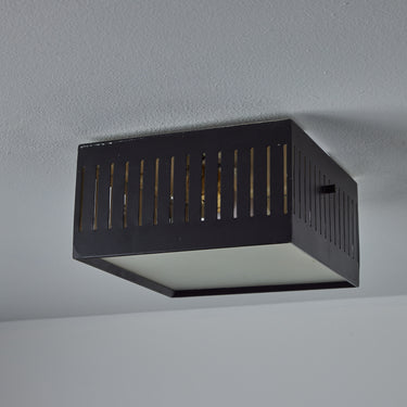 1960s Stilux Perforated Metal & Glass Ceiling Lamp In The Manner of Bruno Gatta two enligh