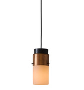 V3411 1950s Stilnovo Glass & Brass Cylindrical Pendant with Original Yellow Label Two Enli