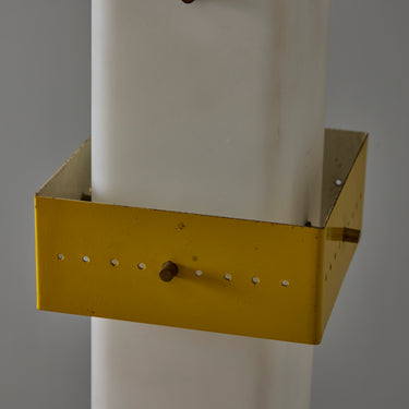 V3424 1950s Stilnovo Yellow Painted Metal Opaline Glass Suspension Lamp Two Enlighten 5.jp