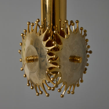 V3392 1960s Sculptural Brass Pendant Lamp by Armatur Hantverk Tibro, Sweden Two Enlighten 